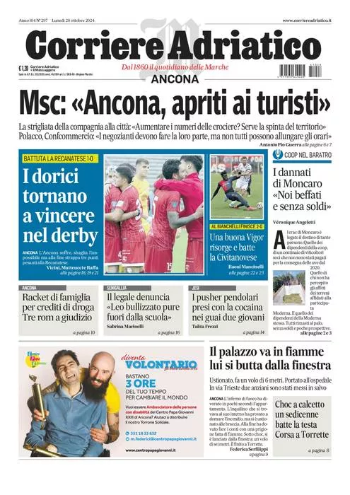 Prima-pagina-corriere adriatico-edizione-di-oggi-28-10-2024